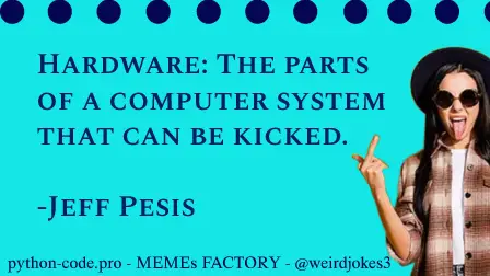IT category meme, Hardware: The parts of a computer system that can be kicked. -Jeff Pesis