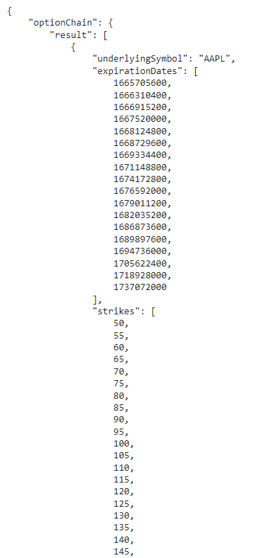 Option data output.